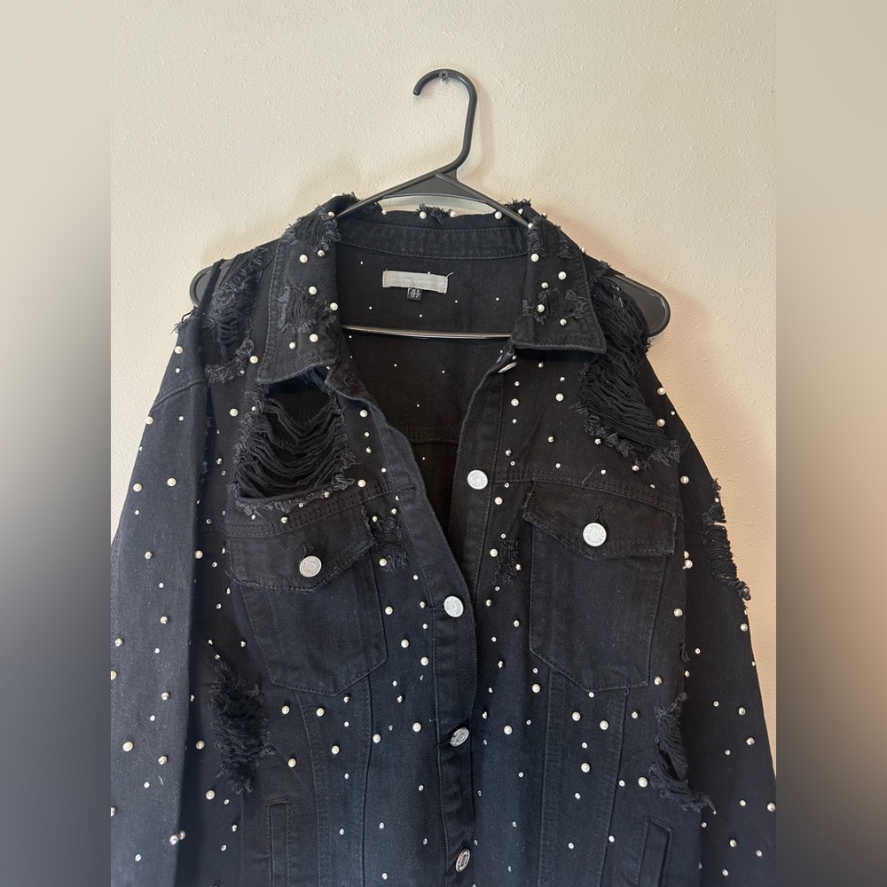 Missguided Carli Bybel Distressed Black Jean Jacket - Picture 4 of 15